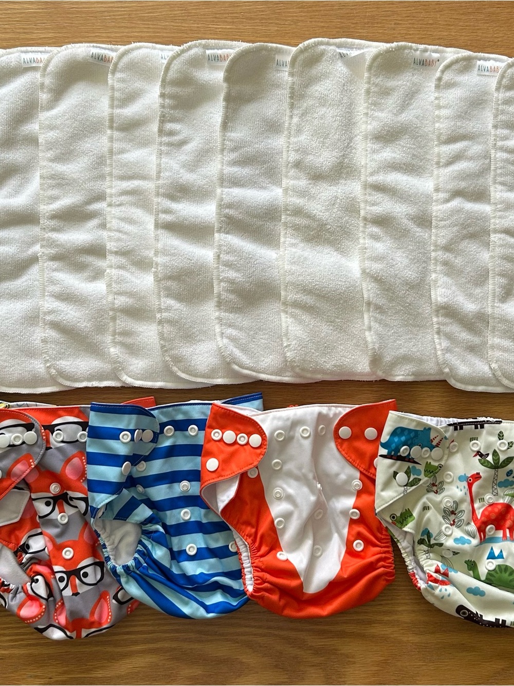 Reusable Kids Diaper Covers with White Inserts - Orange & Blue Patterned